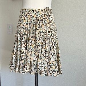 90s Silk French Connection Cream Yellow Mini Skater Skirt